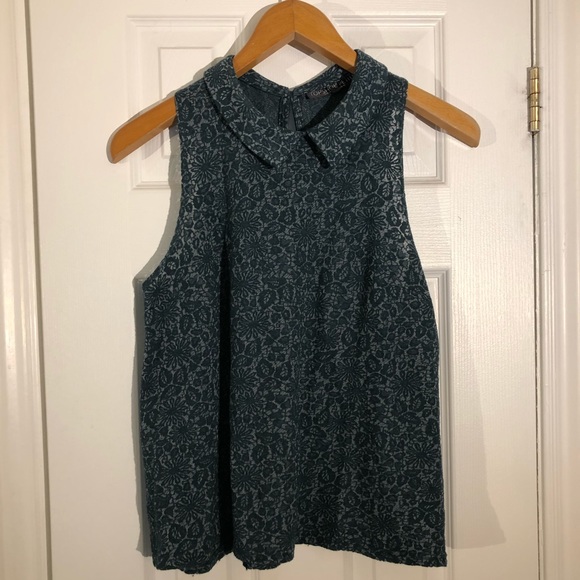 🟥SOLD🟥-Topshop Petite Collared Lace Pattern Tank - Picture 2 of 6